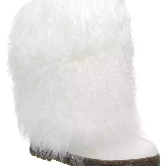 Bearpaw Boetis II White Curly Lamb Fur Sheepskin Lined Mongolian Sherpa Boots 7 - Picture 1 of 10